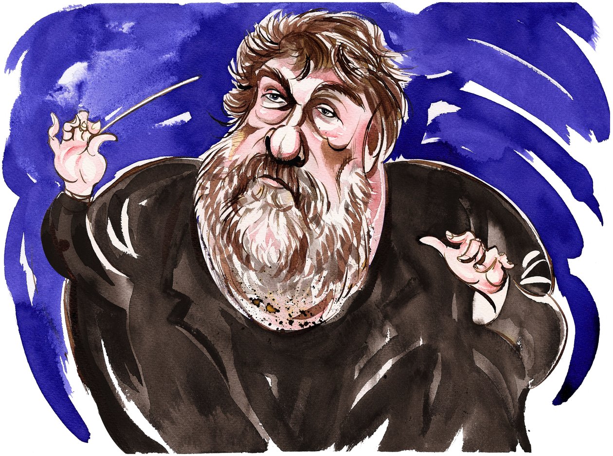 Oliver Knussen - caricatura en color de Neale Osborne
