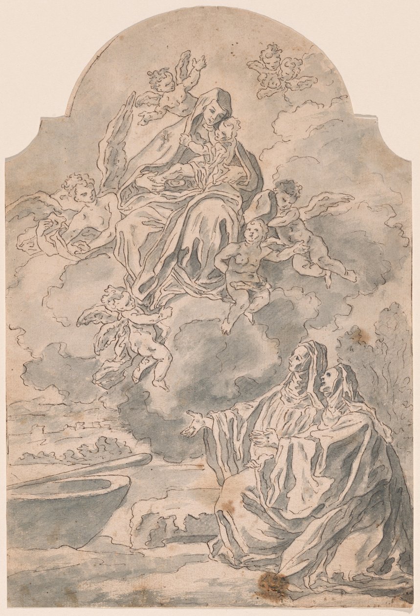 La Virgen y el Niño apareciendo a dos monjas de Neapolitan 17th Century