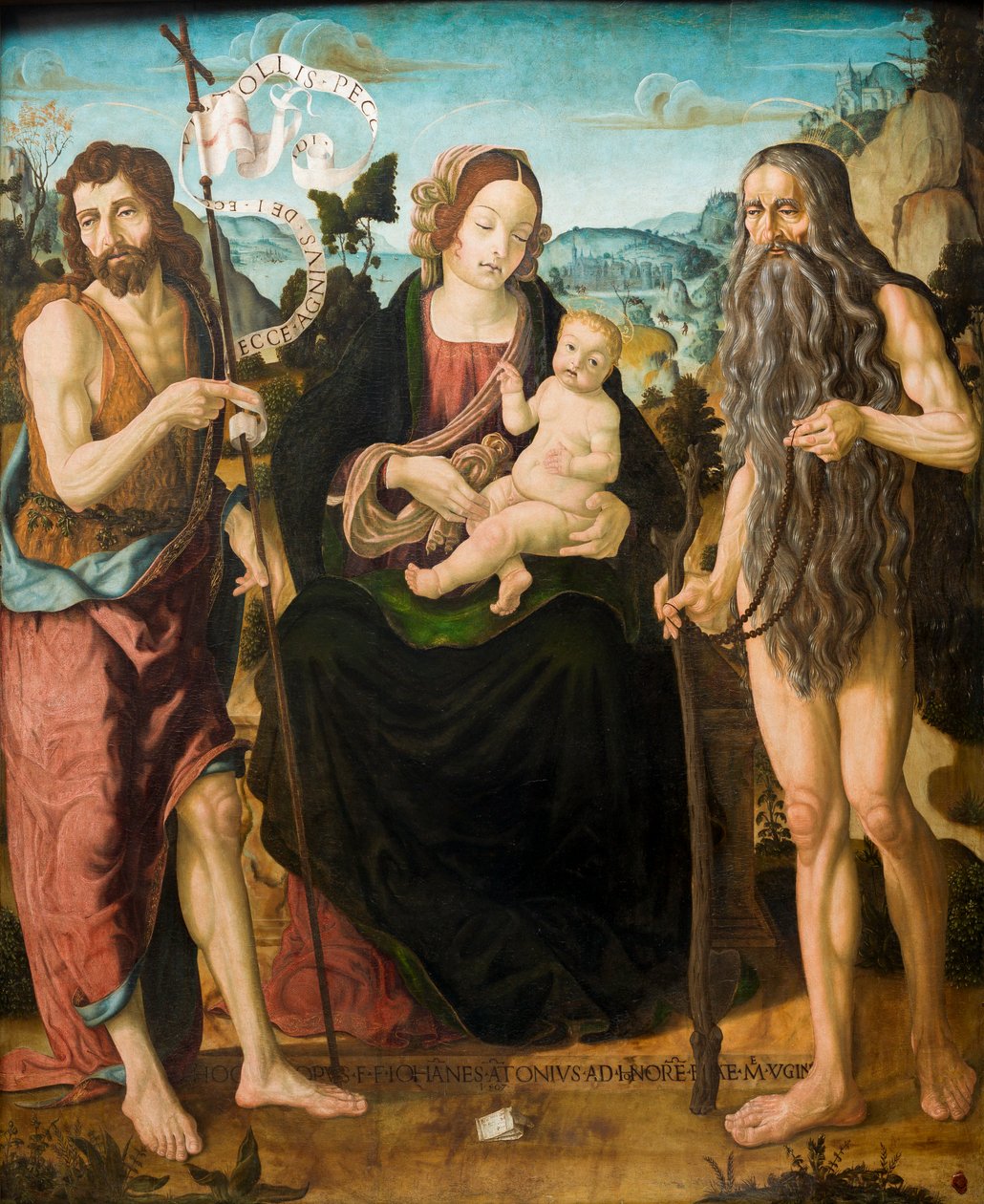 Virgen y Niño entre San Juan Bautista y San Onofre de Neapolitan School