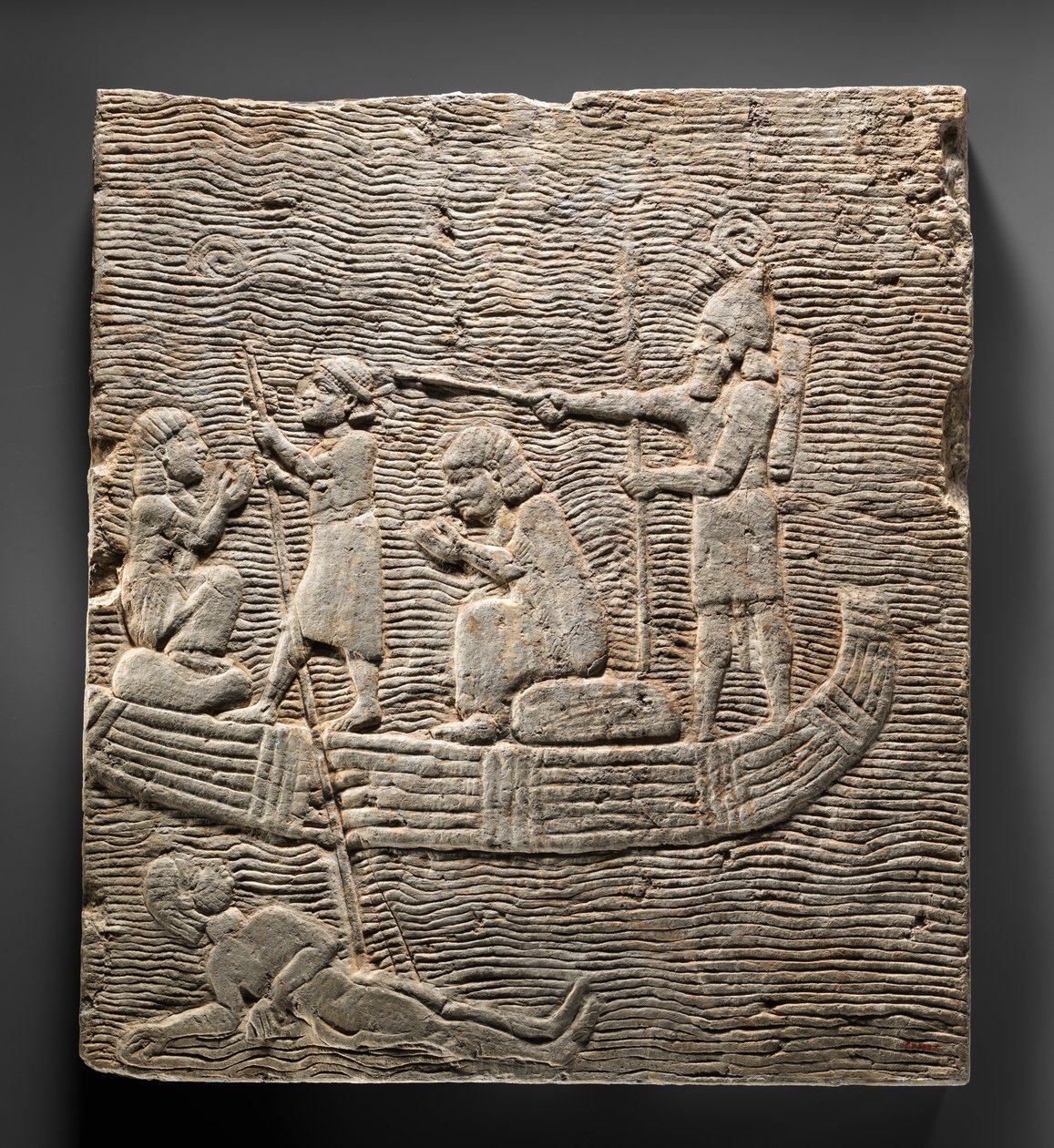 Relieve: Soldado asirio conduciendo cautivos a través del agua, c.668-627 a.C. de Neo Assyrian