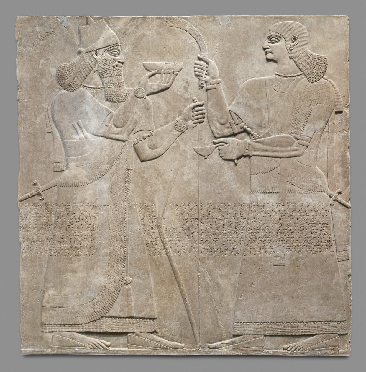 panel en relieve de rey y eunuco, c.883-59 a.C. (alabastro de yeso) de Neo Assyrian