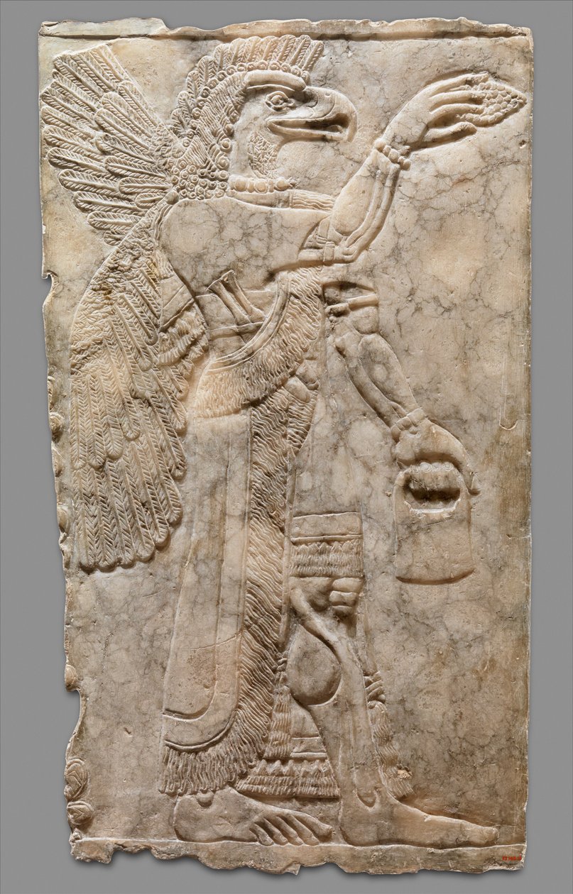 panel en relieve de figura sobrenatural con cabeza de águila alada, c.883-59 a.C. (alabastro de yeso) de Neo Assyrian