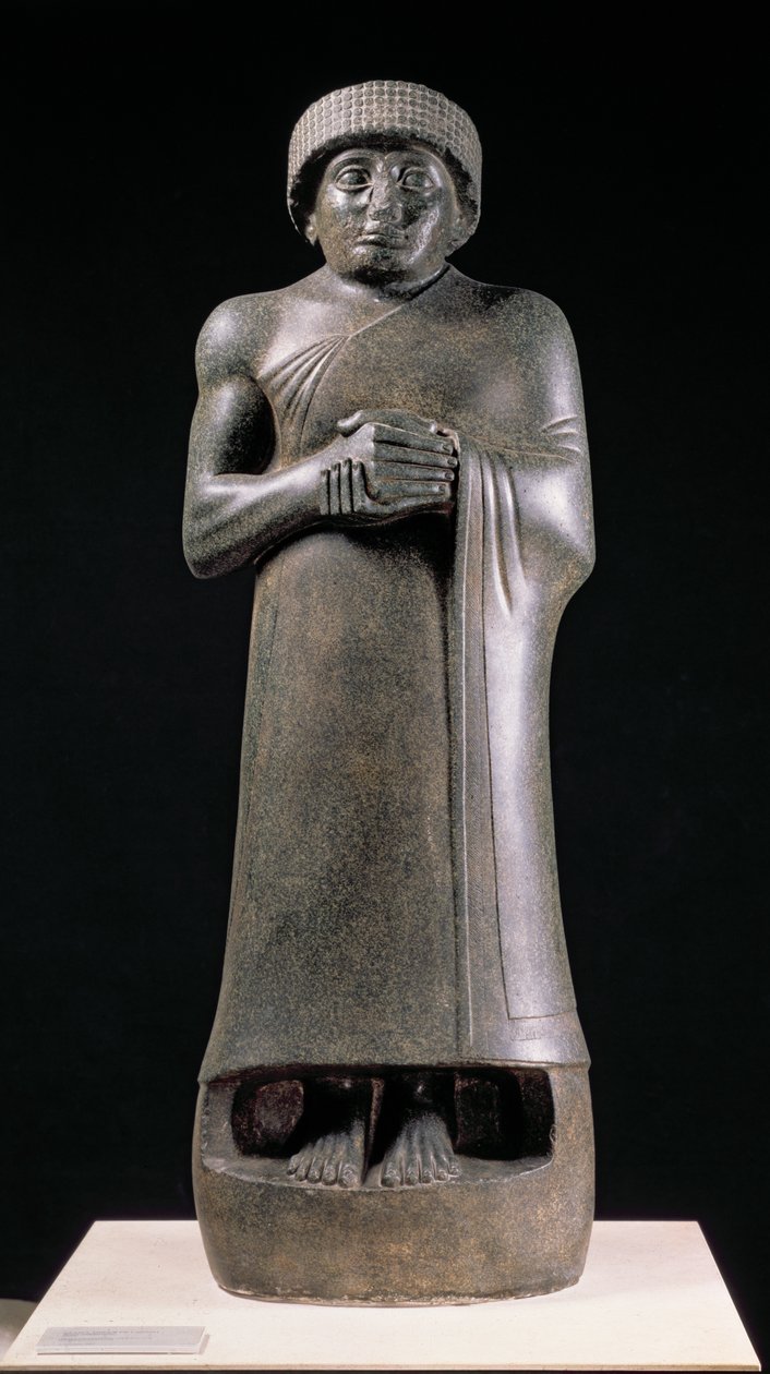 Estatua de un rey con manos juntas, posiblemente Gudea, Príncipe de Lagash, de Telloh (antigua Girsu) c.2130 a.C. de Neo Sumerian Neo Sumerian