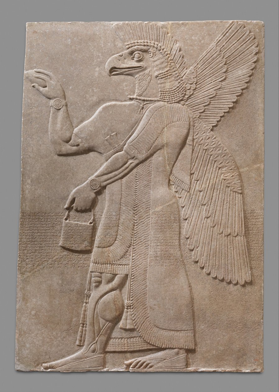 Panel de Relieve de Figura Sobrenatural con Cabeza de Águila y Alas, c.883-59 a.C. de Neo Assyrian