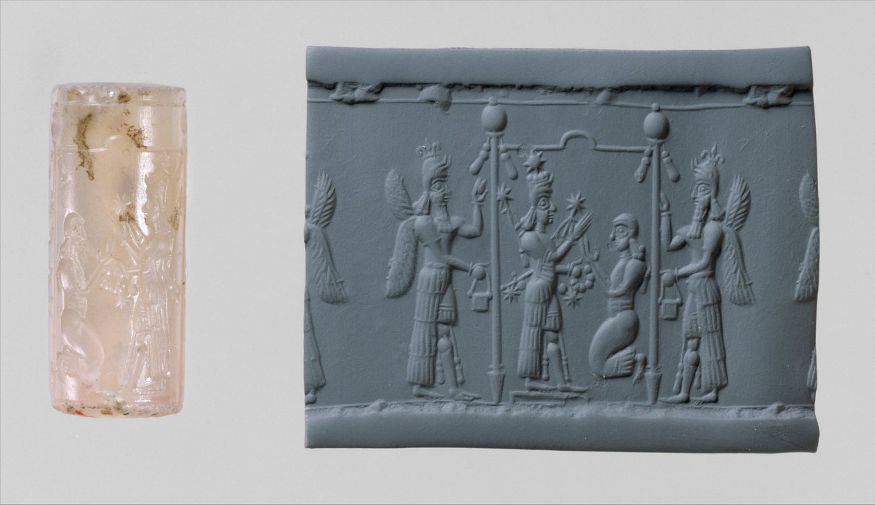 Sello cilíndrico de Ishtar e impresión moderna, c. siglo VIII-VII a.C. de Neo Assyrian Neo Assyrian