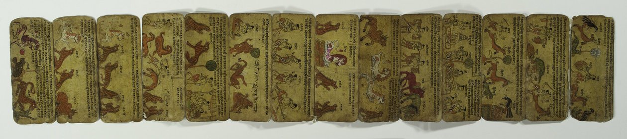 Manuscrito concertina, varias imágenes de animales de Nepalese School