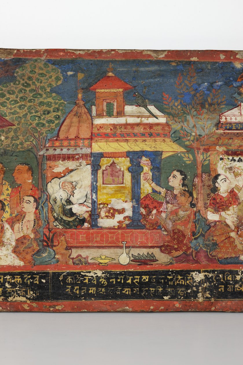 (detalle) de una cubierta de manuscrito budista de Nepalese School