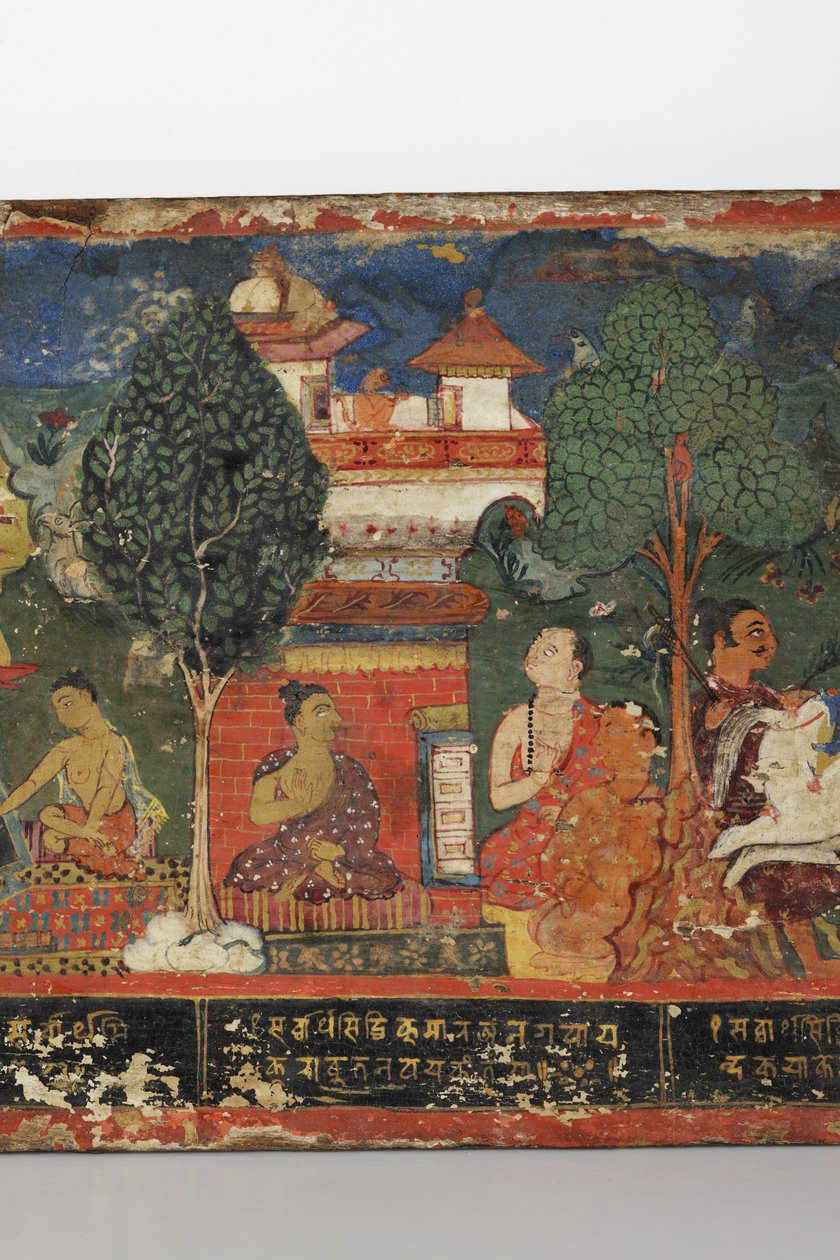 (detalle) de una cubierta de manuscrito budista de Nepalese School