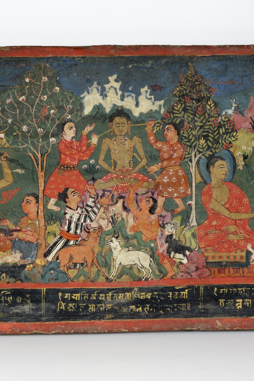 (detalle) de una cubierta de manuscrito budista de Nepalese School