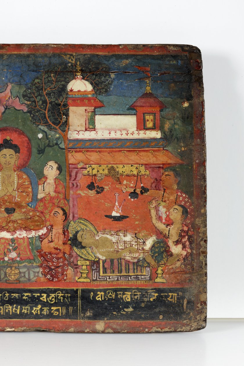 (detalle) de una cubierta de manuscrito budista de Nepalese School