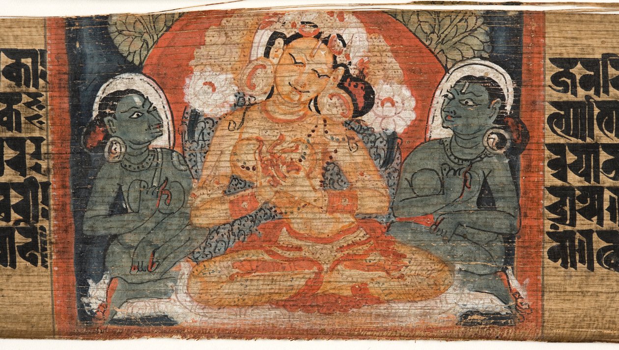 Folio 2r Diosa Prajnaparamita, del Astasahasrika Prajnaparamita (detalle) de Nepalese School