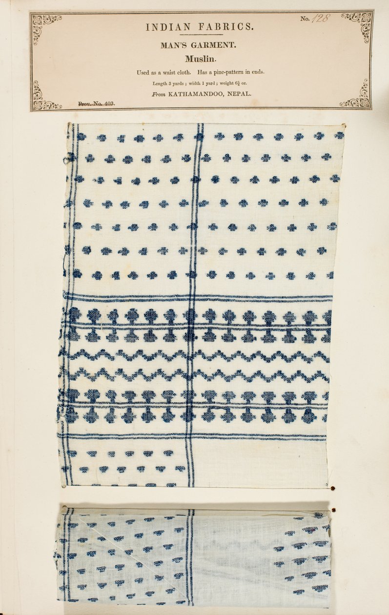 Muestra de muselina de Kathamandoo en Nepal, de La Colección de los Fabricantes de Textiles de la India, por John Forbes Watson, publicada en 1866 de Nepalese School