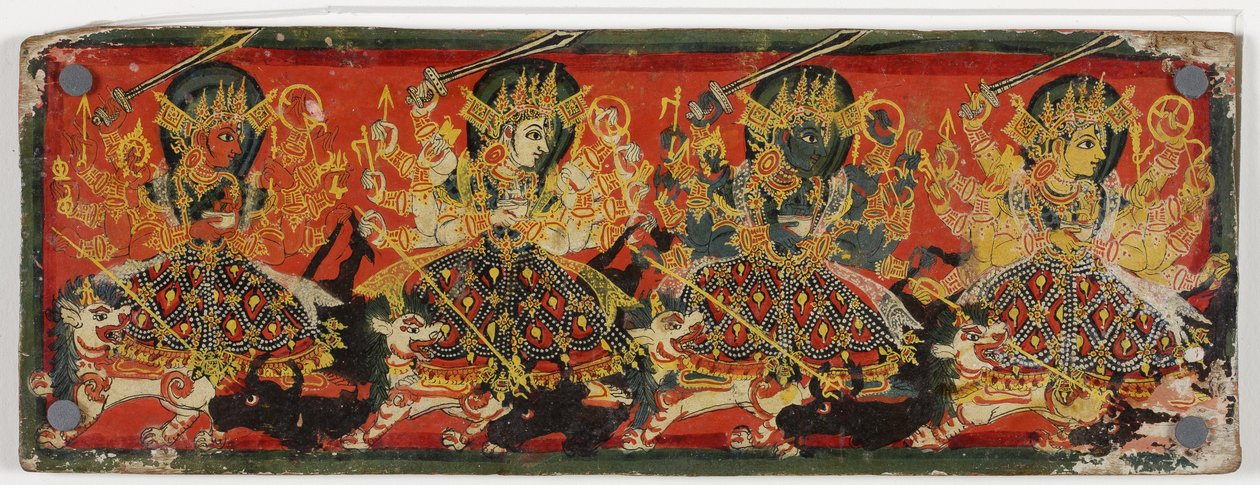 Una de un par de cubiertas de manuscrito que representan a Devi como las Ocho Madres de Nepalese School