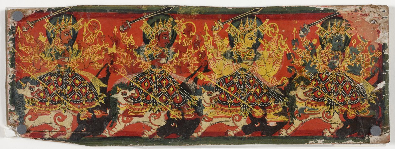 Una de un par de cubiertas de manuscrito que representan a Devi como las Ocho Madres de Nepalese School