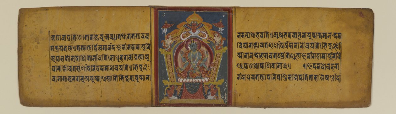 Página de un manuscrito budista que representa a una de las diosas Pancharaksha, siglos XVI-XVII de Nepalese School