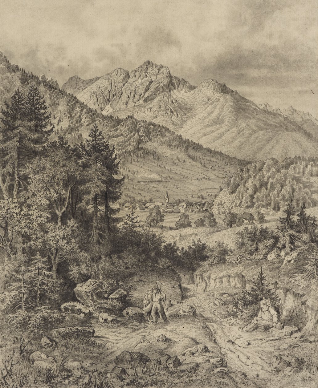 Alpenlandschaft mit Staffage de Leopold Blonder