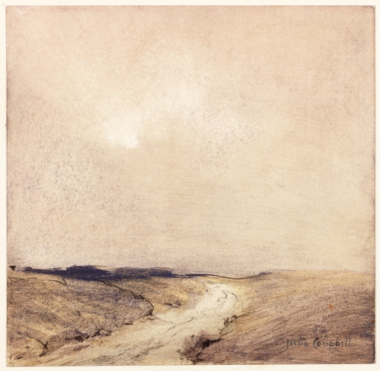 Yorkshire Moorland (lápiz y acuarela sobre papel pegado en tarjeta) de Nesta Jennings Campbell
