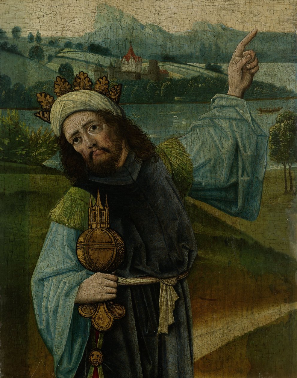 Rey Melchor, uno de los Tres Magos, señalando la estrella de Netherlandish School
