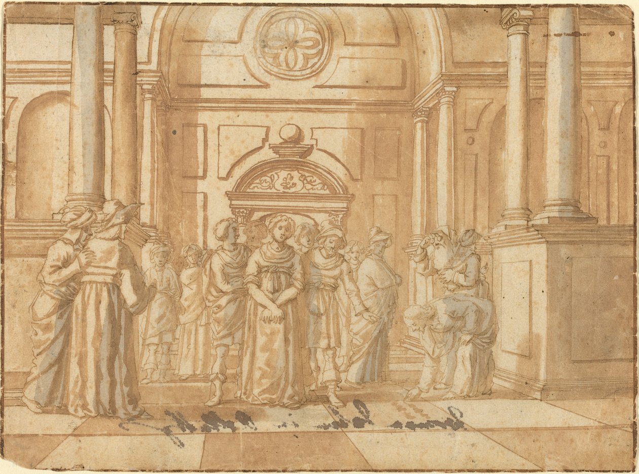 Cristo y la mujer sorprendida en adulterio de Netherlandish 16th Century
