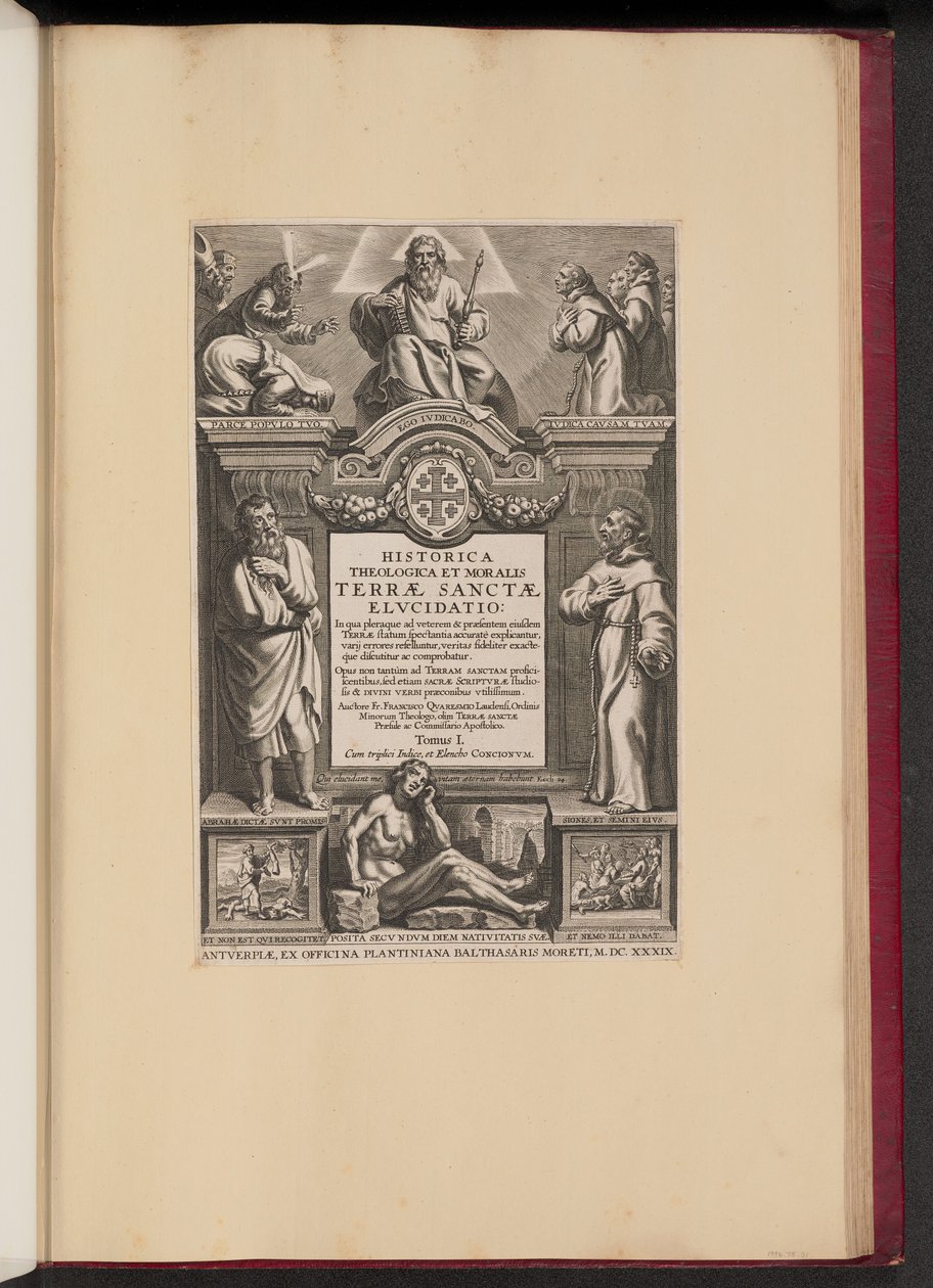 Página de título para Franciscus Aguilonius, Historica Theologica et Moralis Terrae Sanctae Elucidatio de Netherlandish 17th Century after Sir Peter Paul Rubens