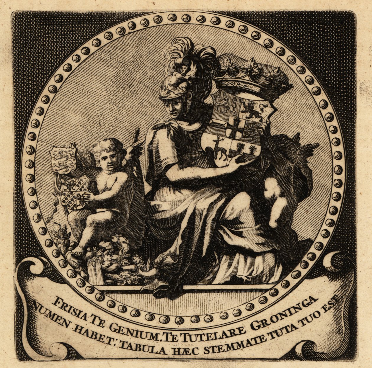 Figura alegórica de Frisia y Groninga con escudos de armas de Netherlandish School