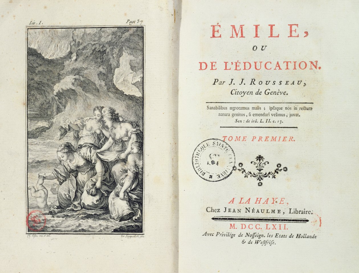 Frontispicio de Emilio por Jean-Jacques Rousseau, 1762 de Netherlandish School