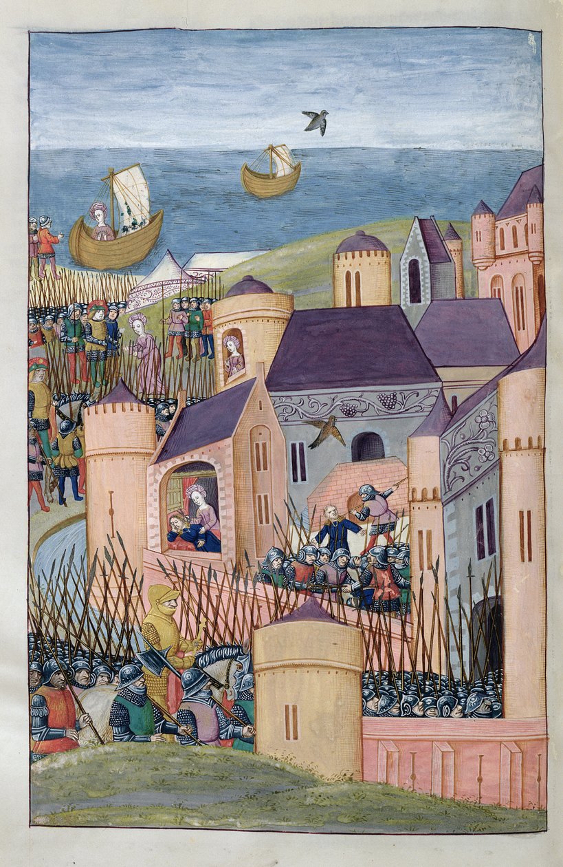 Minos asedia Megara. Scylla traicioneramente corta el cabello de su padre y huye, de Metamorfosis 8 de Ovidio, 1479 de Netherlandish School