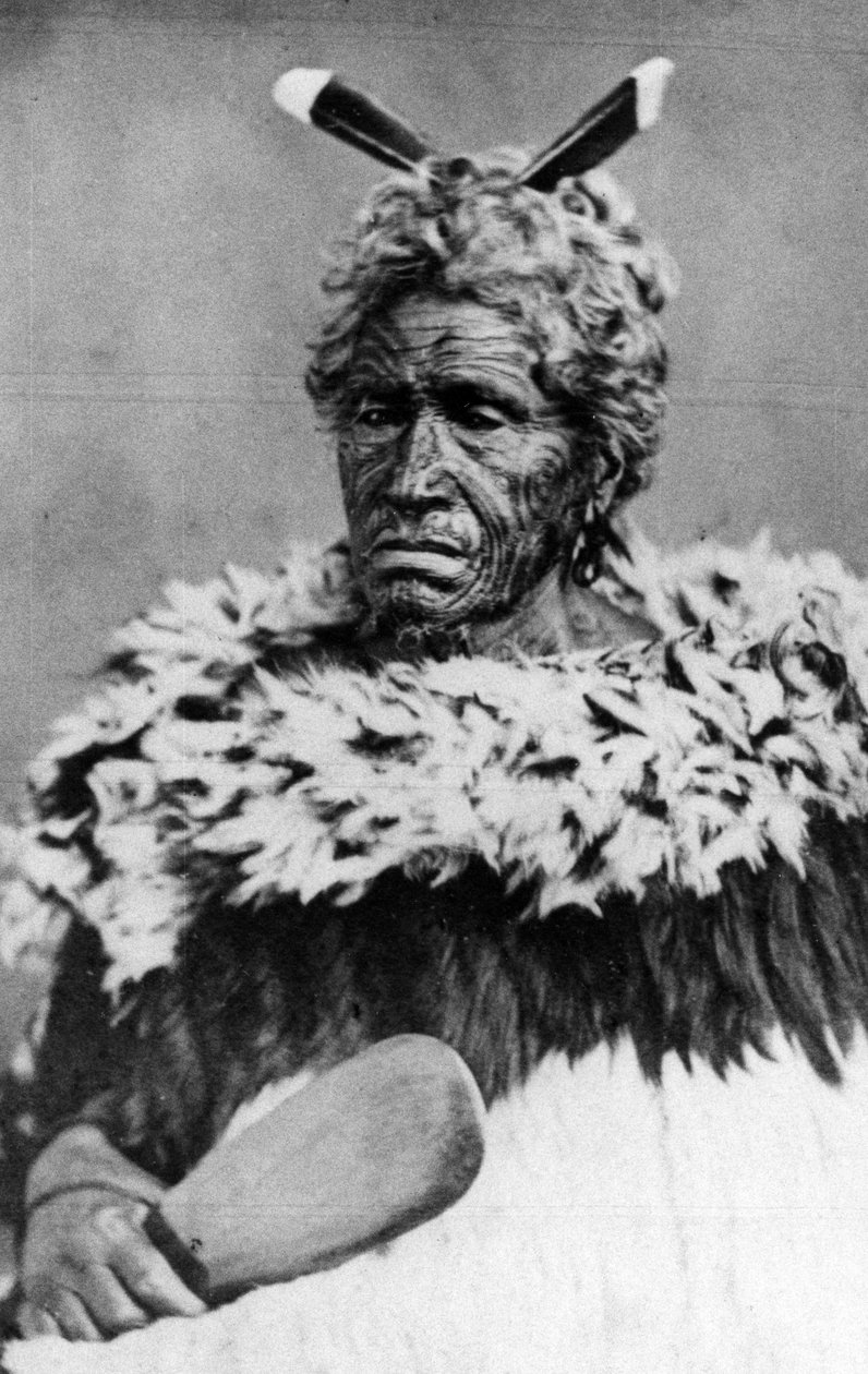 Retrato de un hombre Maori, antes de 1880 de New Zealand Photographer