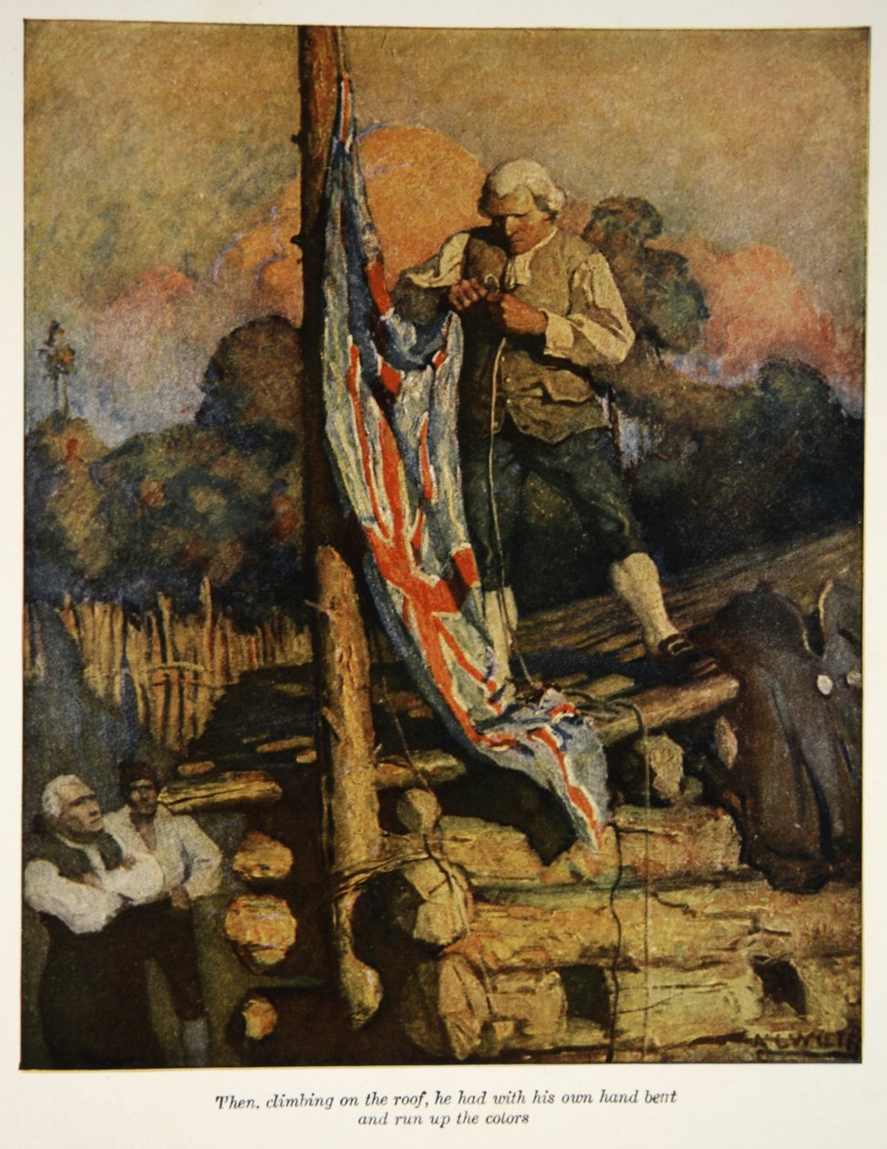 Cuando, subiendo al techo, había izado y levantado con su propia mano los colores, una ilustración de 