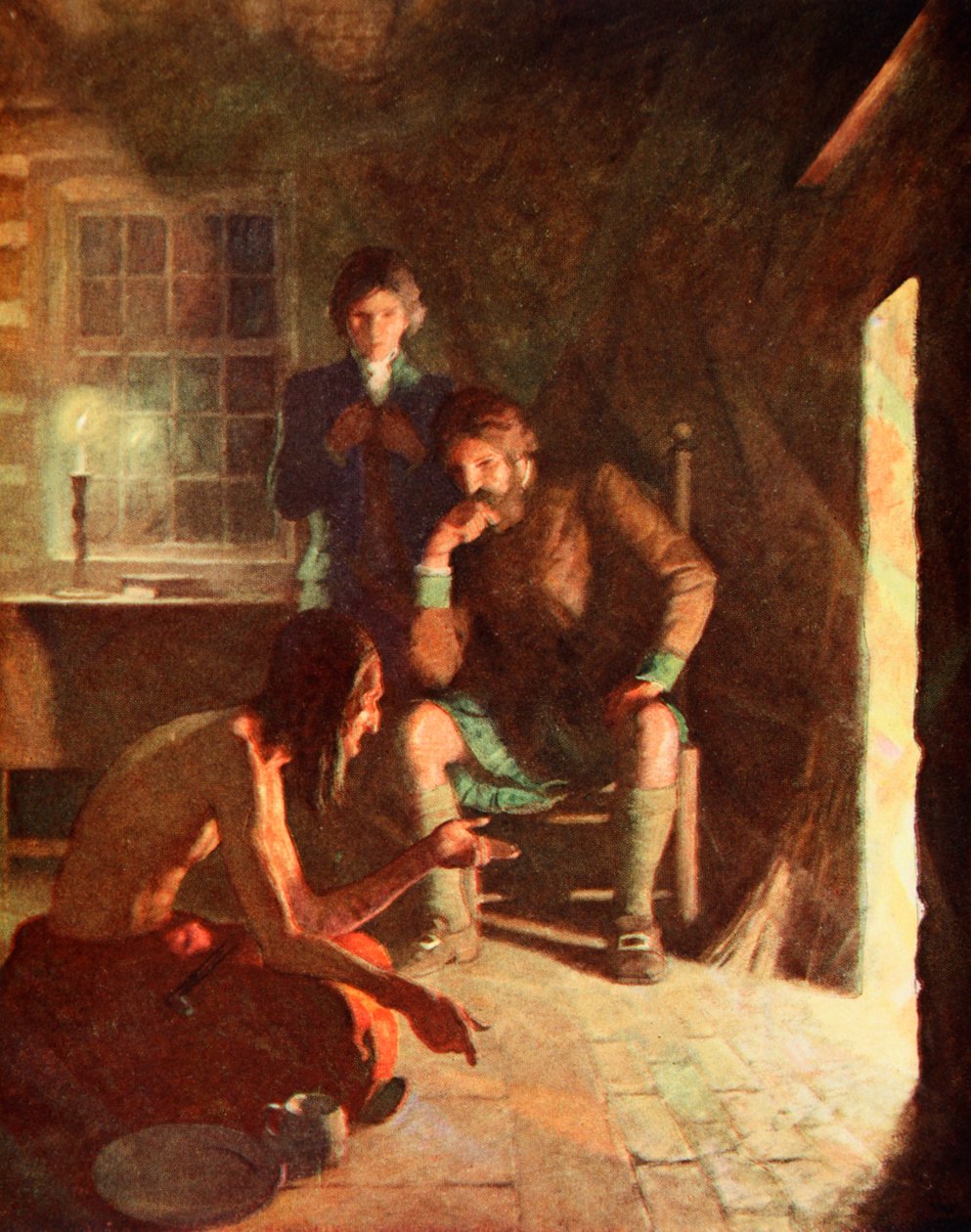 El indio Longthought en una casa de los primeros colonos de Newell Convers (after) Wyeth