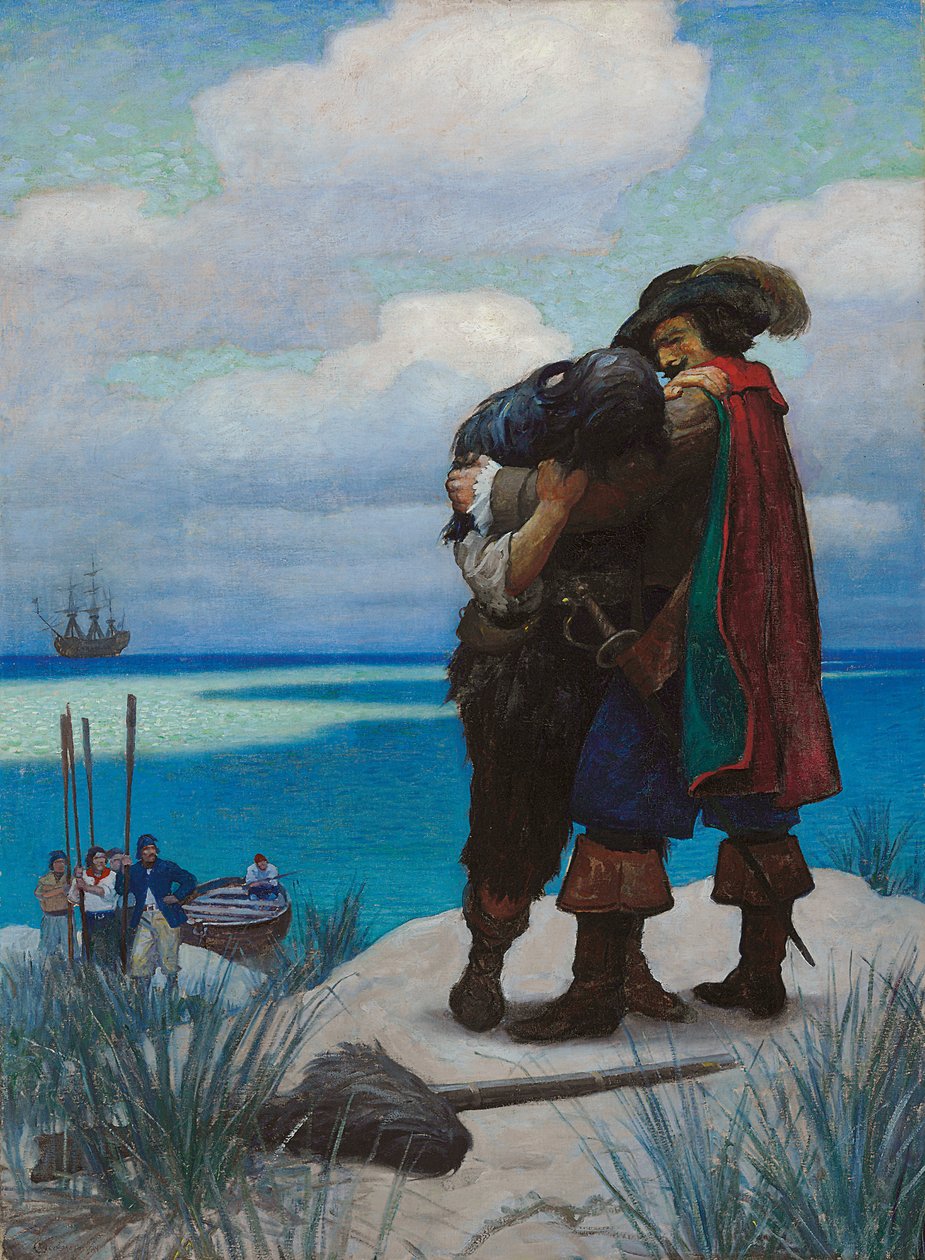 Al principio, por un tiempo, no pude responderle una palabra; pero como me había tomado en sus brazos, me aferré a él, o habría caído al suelo de Newell Convers Wyeth