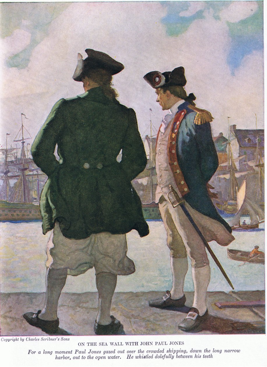 En el malecón con John Paul Jones: Durante un largo momento, John Paul miró hacia el puerto hasta el agua abierta de Newell Convers Wyeth