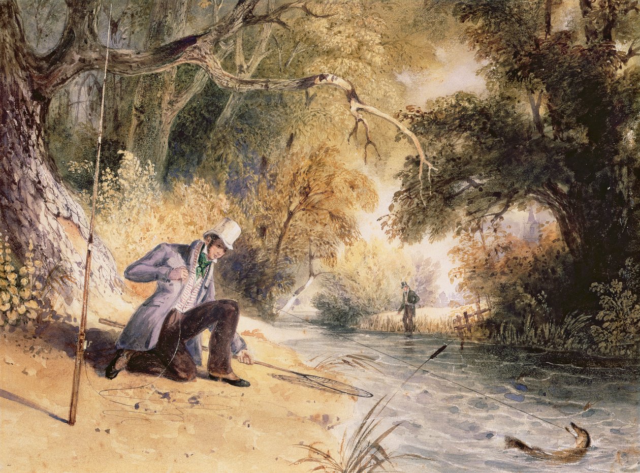 Pesca de lucio, capturando un Jack, c.1839 de Newton Fielding