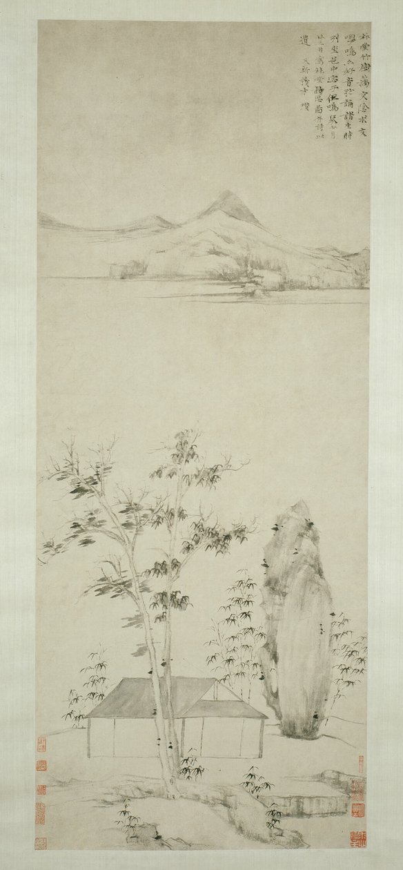 Pensamientos poéticos en un pabellón del bosque 林堂詩思圖 de Ni Zan