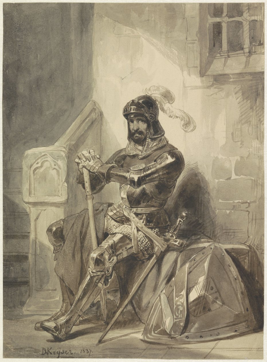 Caballero medieval sentado con armadura de Nicaise de Keyser
