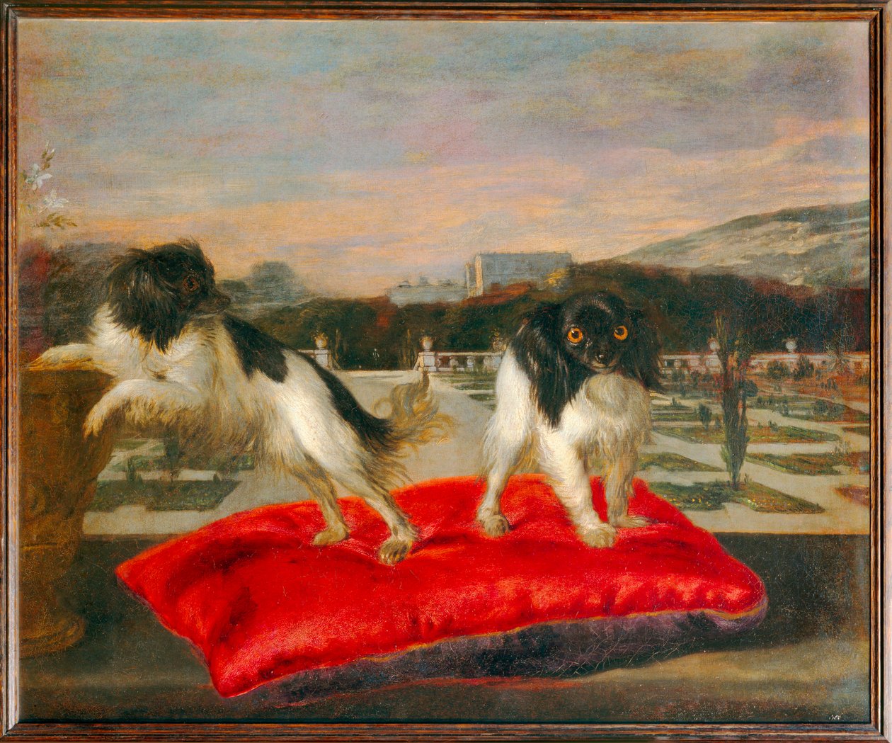 Dos perritos en la terraza de un jardín italiano - Dos perritos en la terraza de un jardín italiano ... de Nicasius (1620 78) Bernaerts