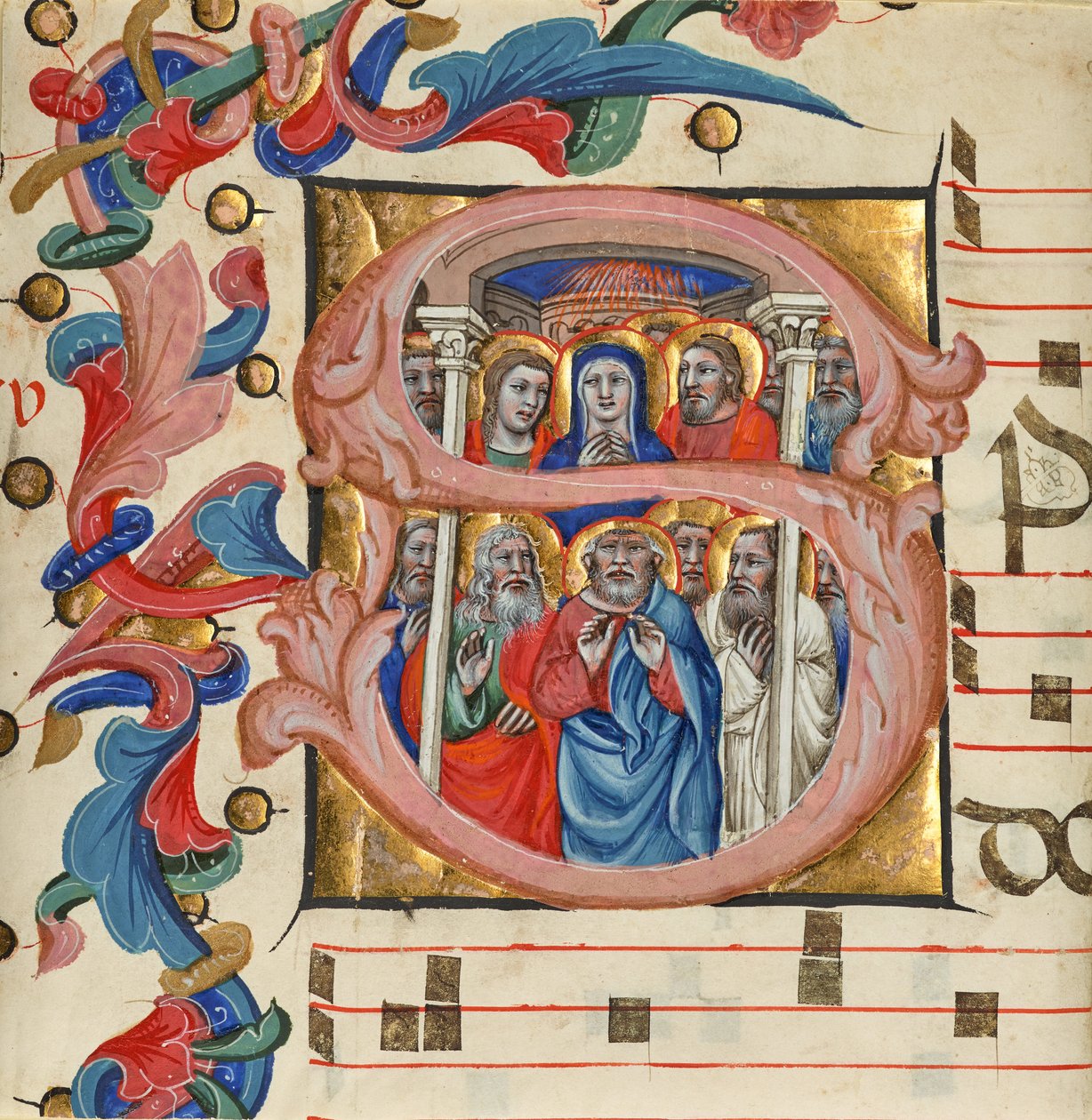 Recortes de un libro de coro de Niccolò di Giacomo da Bologna