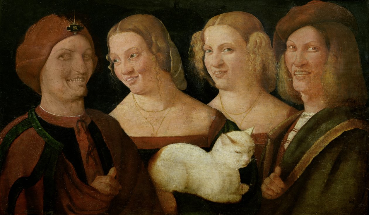 Cuatro Personas Riendo al Ver un Gato de Niccolo Frangipane