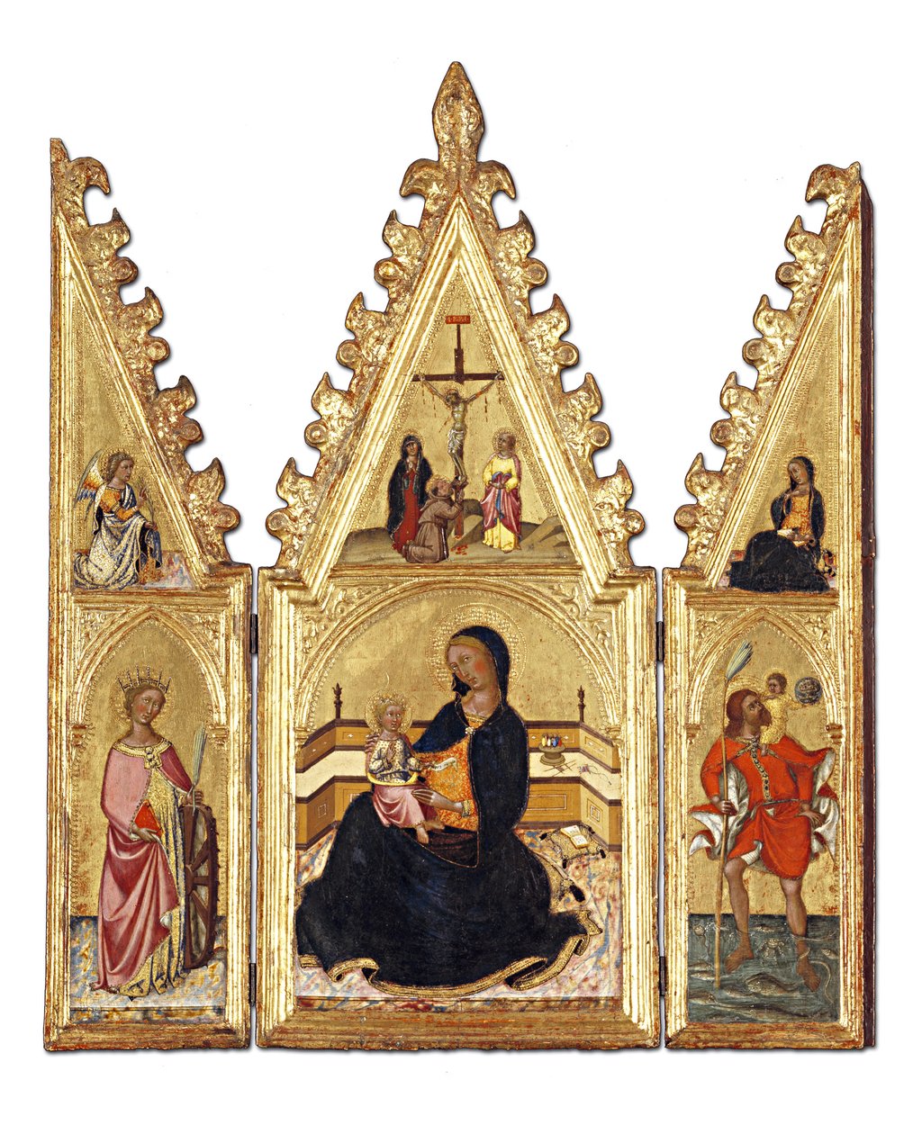 La Madonna de la Humildad con Santa Catalina de Alejandría, San Cristóbal, la Anunciación y la Crucifixión de Niccolo di Buonaccorso