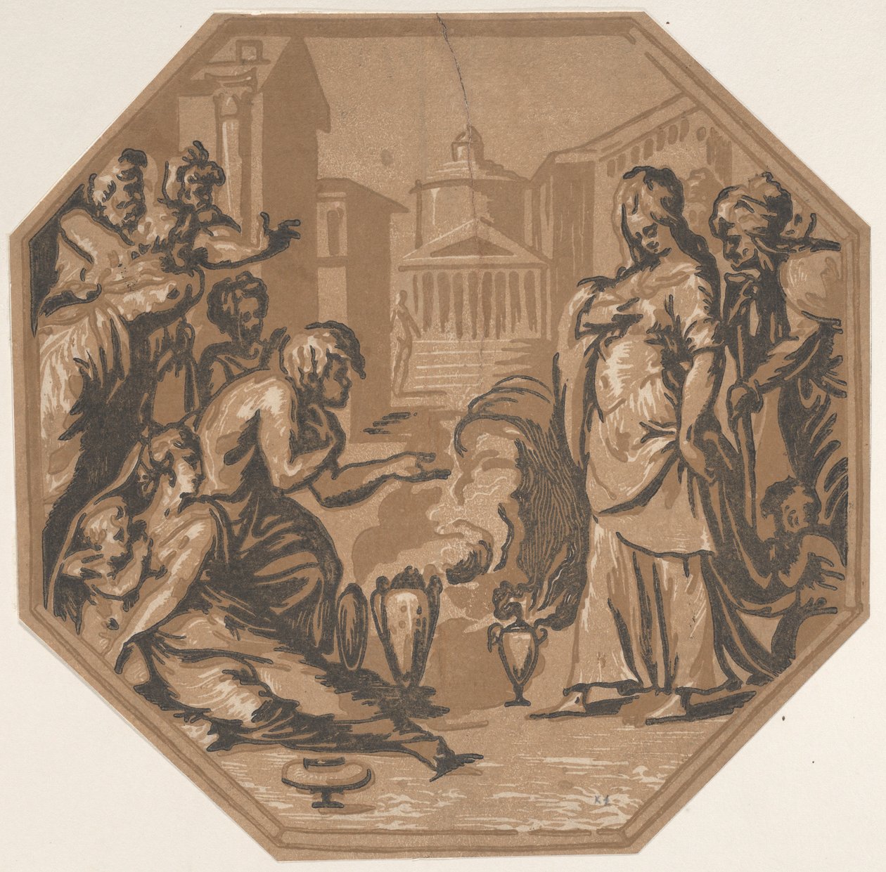 Personas rindiendo homenaje a la belleza de Psique, ca. 1540-50 de Niccolo Vicentino