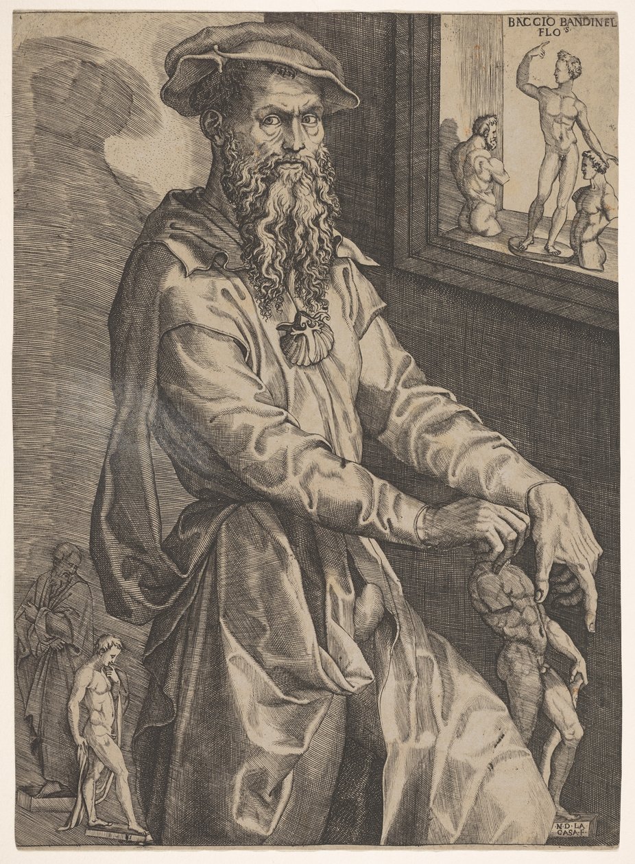 Retrato de Baccio Bandinelli, en tres cuartos de longitud junto a un panel de ventana, ca. 1540-48 de Niccolo della Casa