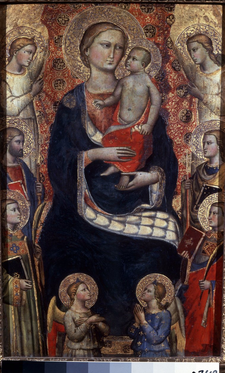 Virgen y el Niño con Santos y Ángeles. Virgen con el Niño, Santos y Ángeles. Pintura de Niccolo di Pietro Gerini (hacia 1350-1415). Arte florentino, edad media. Témpera sobre madera. Museo del Hermitage, San Petersburgo de Niccolo di Pietro Gerini