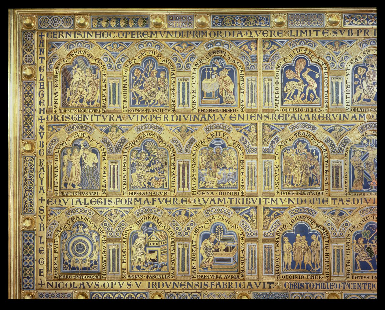 El Altar de Verdún, representando escenas bíblicas, 1181 (esmalte champlevé) (parte izquierda del panel central) de Nicholas of Verdun