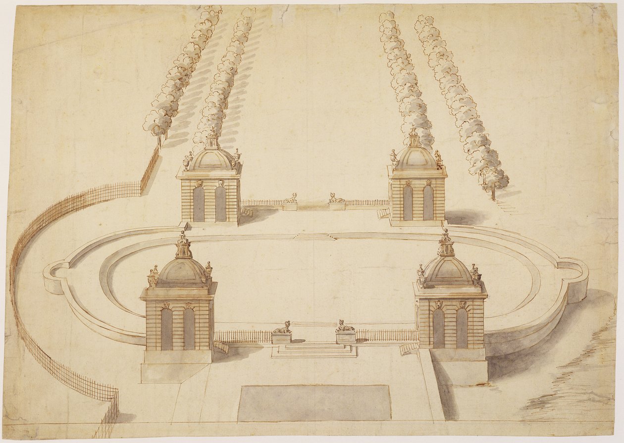 Diseño para un campo de bolos, Hampton Court, c.1689-91 de Nicholas Hawksmoor
