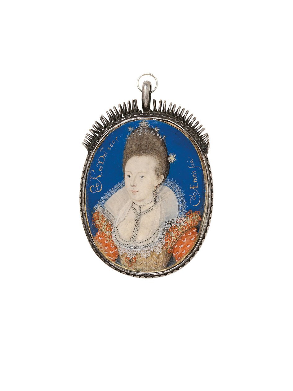 Una dama con vestido dorado y cuello alto, 1605 de Nicholas Hilliard