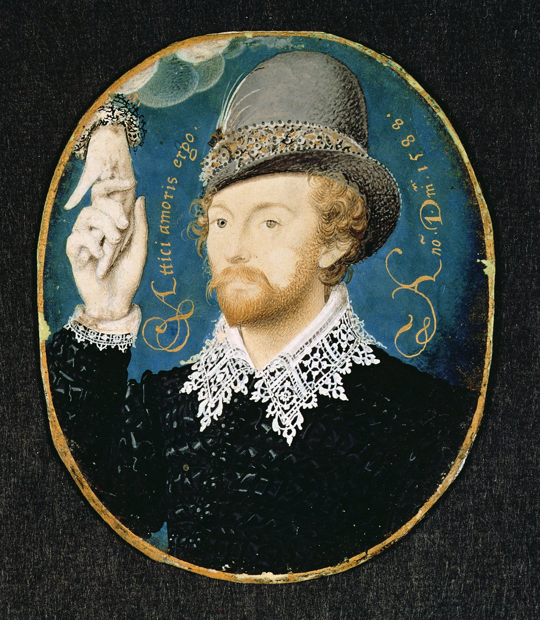 Hombre estrechando la mano desde una nube, posiblemente William Shakespeare, 1588 de Nicholas Hilliard