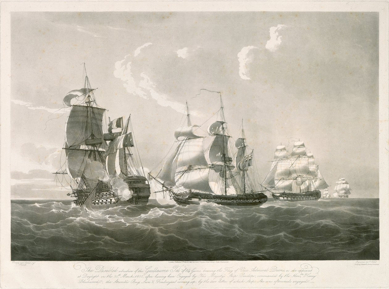 Enfrentamiento entre el "Guillaume Tel" y el HMS "Penelope", 30 de marzo de 1800 de Nicholas Pocock