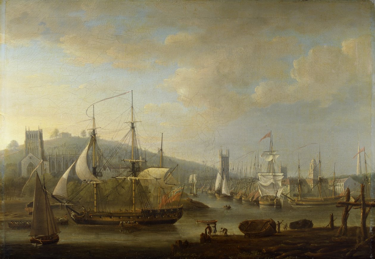 Vista del puerto de Bristol mostrando la catedral de Nicholas Pocock