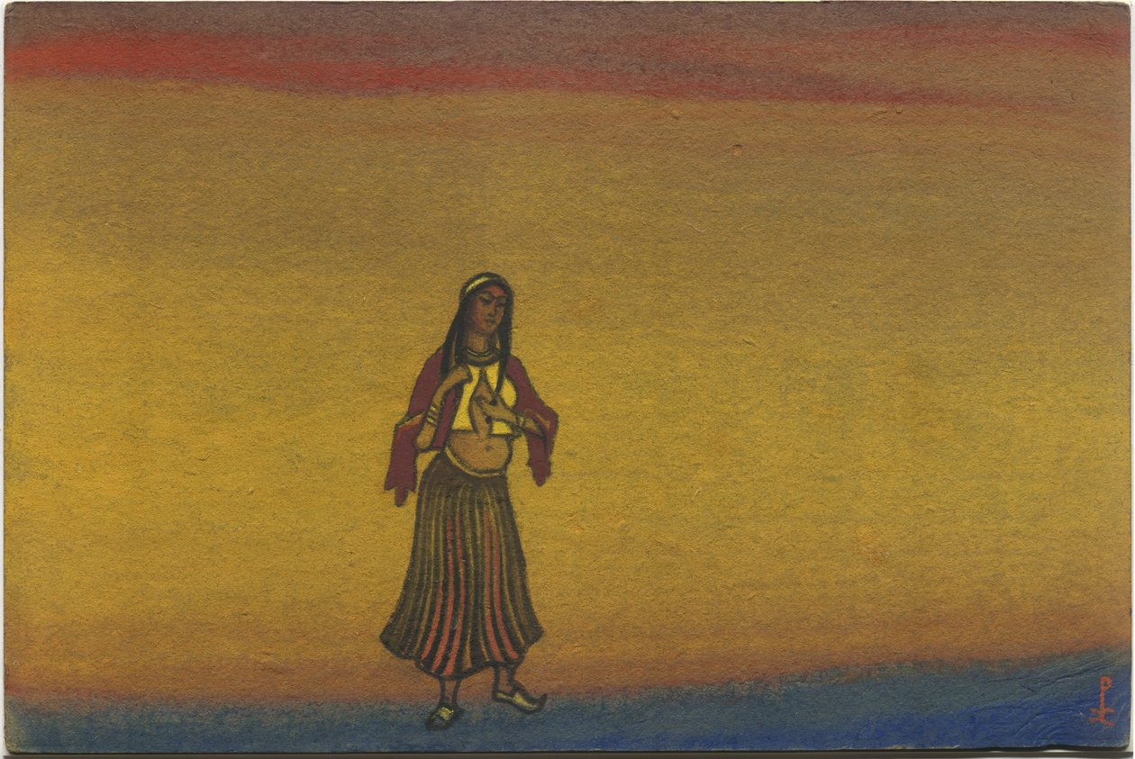 Una chica cautiva, diseño de vestuario para "Danzas polovtsianas" de la ópera "Príncipe Igor" de Borodin, 1943 de Nicholas Roerich