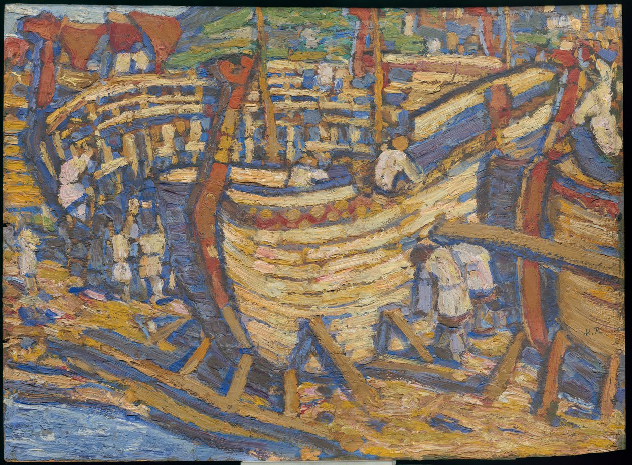 Construcción de los barcos. Boceto para la pintura del mismo título, 1903 de Nicholas Roerich